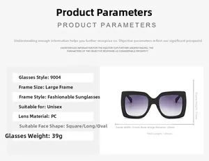Vue détaillée des lunettes de soleil carrées surdimensionnées avec monture noire et dégradé