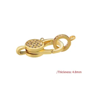 18K gold plated zircon encrusted spring clasp for DIY necklaces with 4.8mm thickness