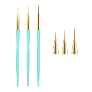3-piece professional nail art liner brush set with light blue handles and fine tips
