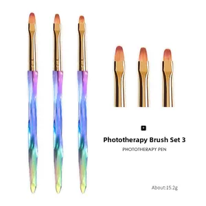 Three-piece phototherapy nail brush set with gradient twisted handles and flat brush tips