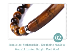 Macro view of Tiger Eye stone bracelet detailing rectangular beads and silver spacers