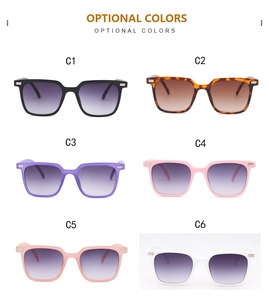 Color palette showcase of square vintage sunglasses with gradient lenses and metal studs