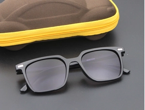 Kids black square sunglasses with car-shaped zipper case and matte frames