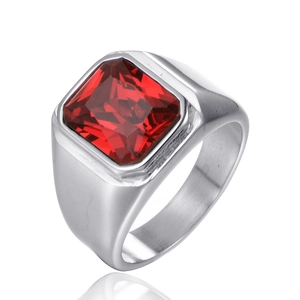 Men Stainless Steel Ring Square Cut Rhinestone Inlaid Geometric Band Ring Swedish Minimalism Fashion Men Jewelry