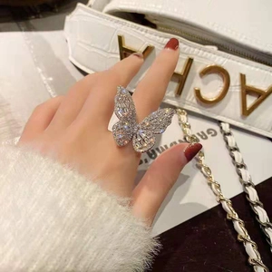 Luxury butterfly open ring with sparkling white cubic zirconia in gold plated finish