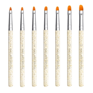 7-delige professionele nail art penseelset met goudfolie handvatten en oranje nylon haren