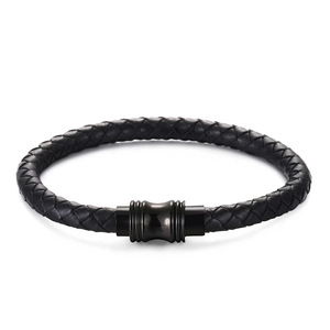 Minimalist black braided microfiber leather bracelet with a sleek magnetic metal clasp