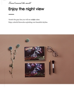 Artistic scratch painting postcard set with city fireworks and creative tools kit