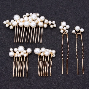 Handmade Bridal Hair Comb And Pins Set Imitation Artificial Pearl Alloy Floral Wedding Hair Accessories For Women Bridesmaid Elegant