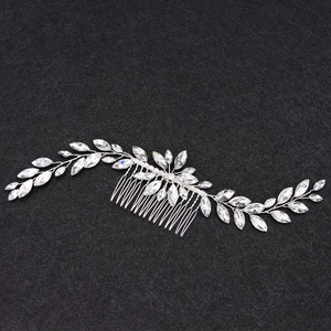 Silver bridal hair comb with marquise rhinestones and elegant crystal leaf design