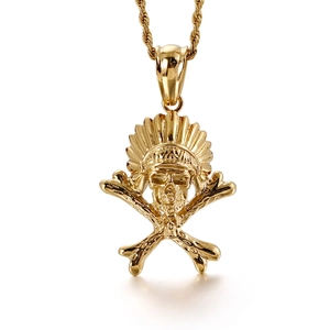 Vintage Goldener Edelstahl Anhänger Punk Gothic Indianischer Totenkopf Häuptling Sphinx Ägyptischer Mythos