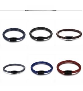 Microfiber woven leather bracelets in six colors with black magnetic metal clasps