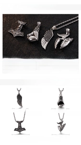 Detailed size chart for stainless steel viking pendant necklaces with weight and dimensions
