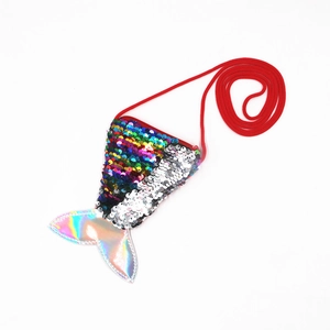 Sequin mermaid tail mini crossbody purse for kids with rainbow and silver scales