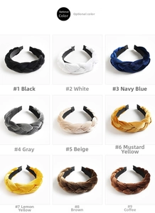 Detailed grid view of braided velvet headbands in nine different elegant colors