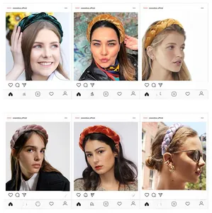Detail of velvet braided headband set in six vintage colors with thick woven texture