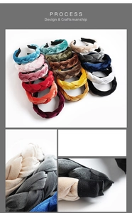 Detail view of woven velvet braided headbands in multiple colors with non-slip lining