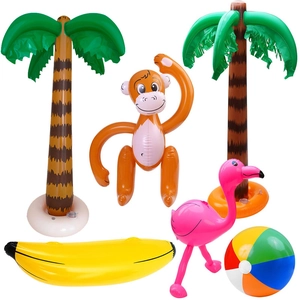 Inflatable tropical party set with palm trees, flamingo, monkey, banana and beach ball
