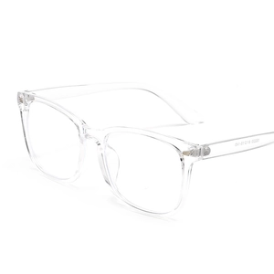 Transparent full-frame anti-blue light glasses with metal hinges and square resin frame