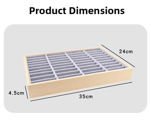 Three-dimensional dimensions of the wooden jewelry tray showing 35cm x 24cm x 4.5cm