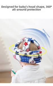 Detail view of baby safety helmet featuring breathable cotton and shock-absorbent cushioning