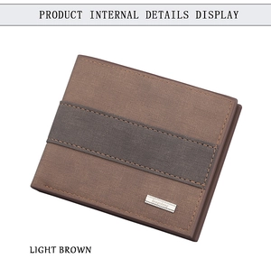 Detail view of the light brown bifold wallet interior showing card slots and zipper pocket