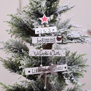 Five-star four-layer wooden Christmas hanging sign with bow and bell for tree decoration