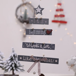 Christmas Wooden Hanging Sign Ornament Star Top Multi Layer Rustic Farmhouse Holiday Door Decor With Bell And Bow