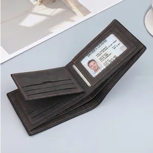 Men's vintage black wallet with orange stitching featuring multiple card slots