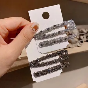 Lot de barrettes à cheveux en cristal de luxe en argent et gris fumé pour femmes