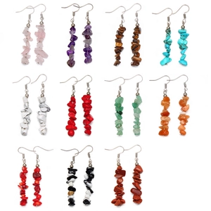 Bohemian Natural Stone Chip Dangle Earrings For Women With Stainless Steel Hooks Minimalist Ethnic Style Jewelry