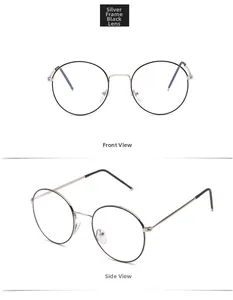 Front and side views of round metal blue light blocking glasses in silver and black finish