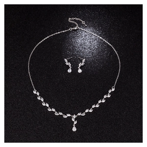 Collana E Orecchini In Rame E Zircone A Forma Di Foglia Per Donna Matrimonio Banchetto Gioielli Eleganti Argento