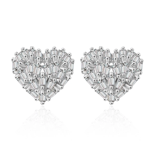 Elegant heart-shaped stud earrings with sparkling pavé cubic zirconia in silver finish