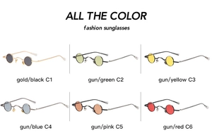 Matrix view of vintage steampunk round sunglasses in six different frame and lens colors