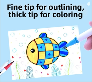 Dual-tip watercolor marker with fine and broad tips for detailing and coloring fish drawings