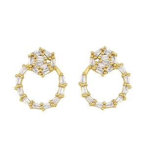 Elegant gold-plated geometric earrings with sparkling zircon stones in a symmetrical design