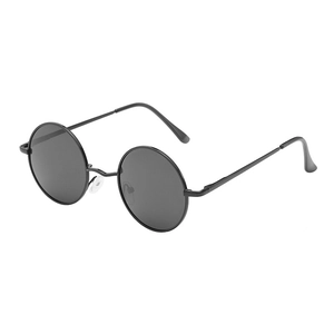 Classic round polarized sunglasses with black metal frames and dark lenses for men and women