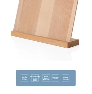 Close-up of the solid wood display stand showing stable base and natural grain texture