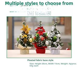 Mini artificial Christmas trees in gold red and silver with bows and pinecones 20cm height