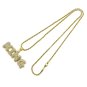Hip hop gold KING pendant necklace with twisted rope chain and iced out rhinestones