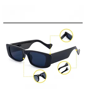 Detail view of small square sunglasses showing secure hinge and comfortable nose rest