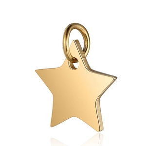Polished gold stainless steel star pendant with hanging ring on white background