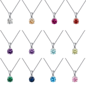 Round Cut Colorful Cubic Zirconia Pendant Necklace With 925 Sterling Silver Chain Birthstone Jewelry Gift For Women