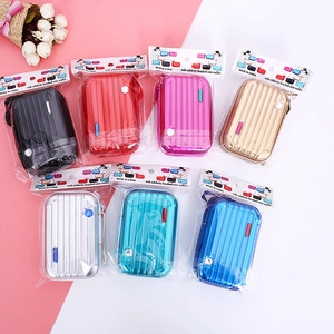 Mini suitcase coin purses in multiple colors with ribbed texture and zipper closure