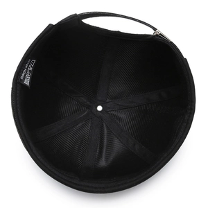 Internal structure of black cotton docker hat with six-panel stitching and metal buckle