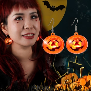 Halloween glowing pumpkin earrings with LED light and transparent orange acrylic finish