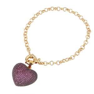 Elegantes goldenes Kettenarmband mit funkelndem roten Zirkon-Herzanhänger für Damen