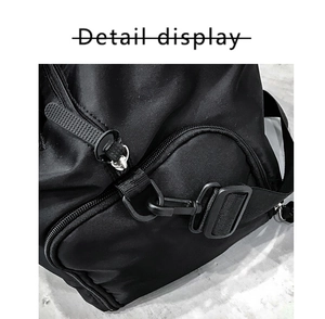 Close-up of nylon fabric texture with durable zipper and shoulder strap buckle detail