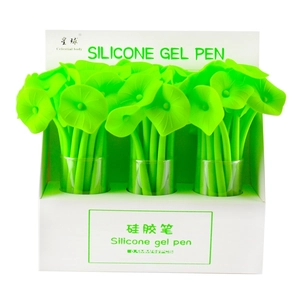 Detail of 48PCS green clover sunflower silicone gel pens with 0.5mm nibs in a display box